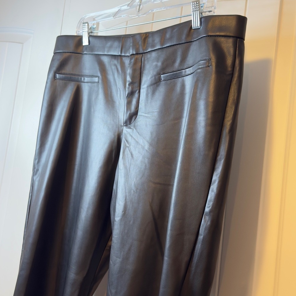 Zara Black Faux Leather High Rise Cropped Flare Pants Womens Plus Size 2X Chic - Picture 4 of 10